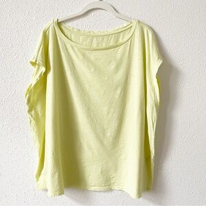 Eileen Fisher 100% Organic Cotton Boatneck Tee Shirt Yellow Size XL Coastal Boho